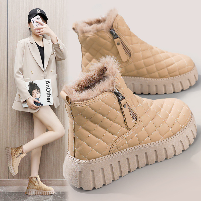 New Women's Cotton Boots Plus Velvet Warm Platform Shoes Same Style Mid-Top Cotton Shoes Thick Sole Comfortable Women's Snow Boots Wholesale