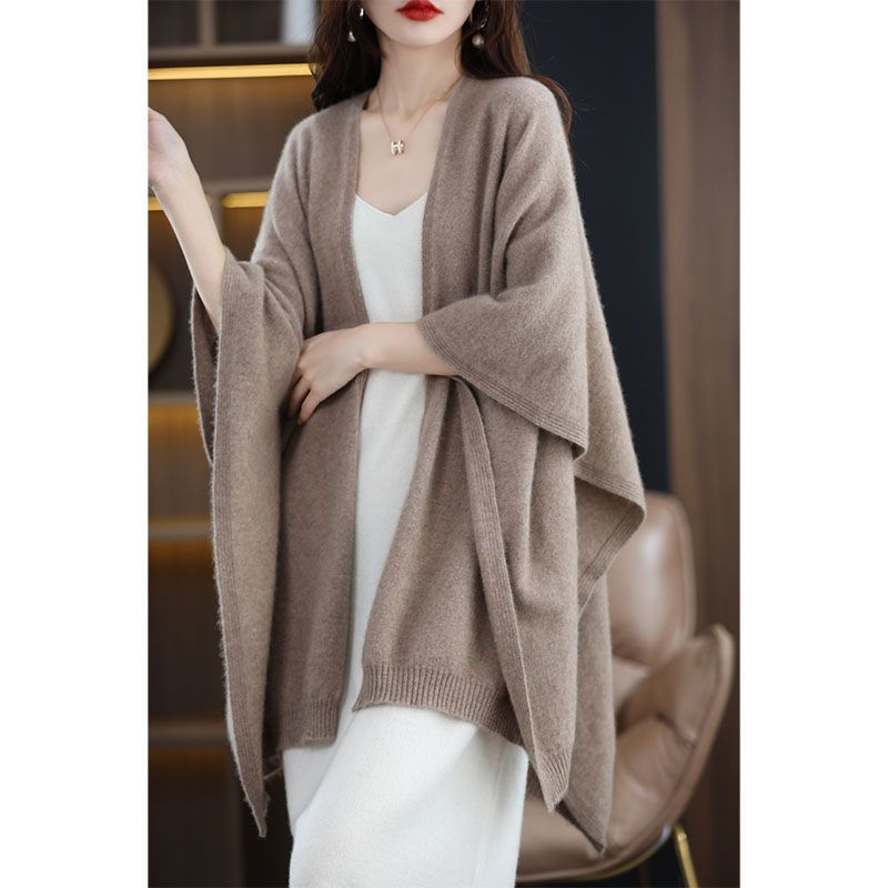 Wool Shawl Poncho Women's Cardigan Cape Scarf Outer Sweater Solid Color Loose Knitted Wool