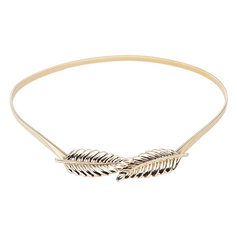 Metallic Elastic Golden Leaf Belt Women's Fine Decorative Spring with dress Waist Chain Flower Accessories Belt