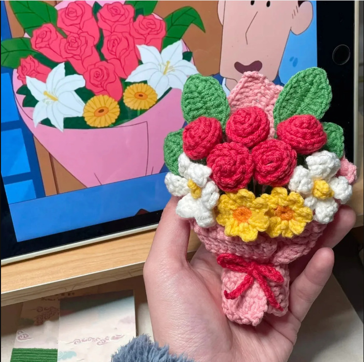 Picture of Diy Crochet Wool Hand-woven Guangzhi to send the same bouquet material bag homemade gift to girlfriend