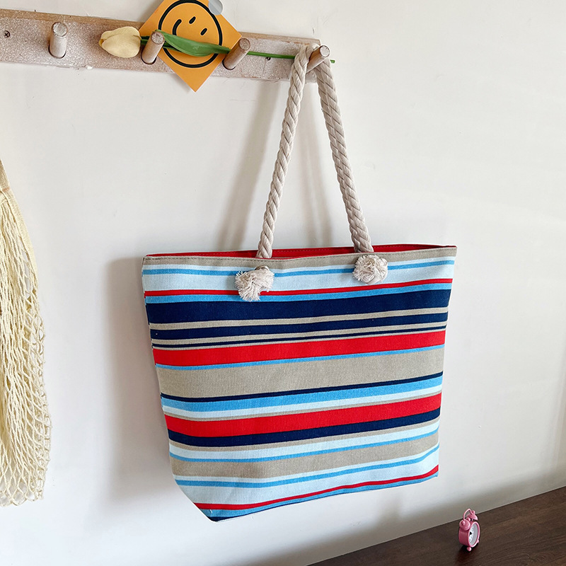 Picture of New Ethnic Style Simple Handbag Double-sided Printed All-match Large Capacity Women's Canvas Bag Hemp Rope Shoulder Casual Bag