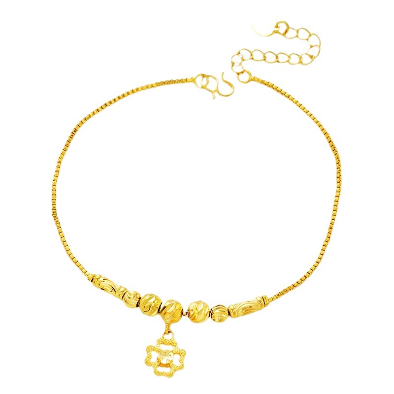 Picture of Vietnam Sand Gold Fashion Anklet Brass Plated 24k Gold Bell Double-Layer Turn & Bead Foot Ornaments Women's Foreign Trade Euro Gold