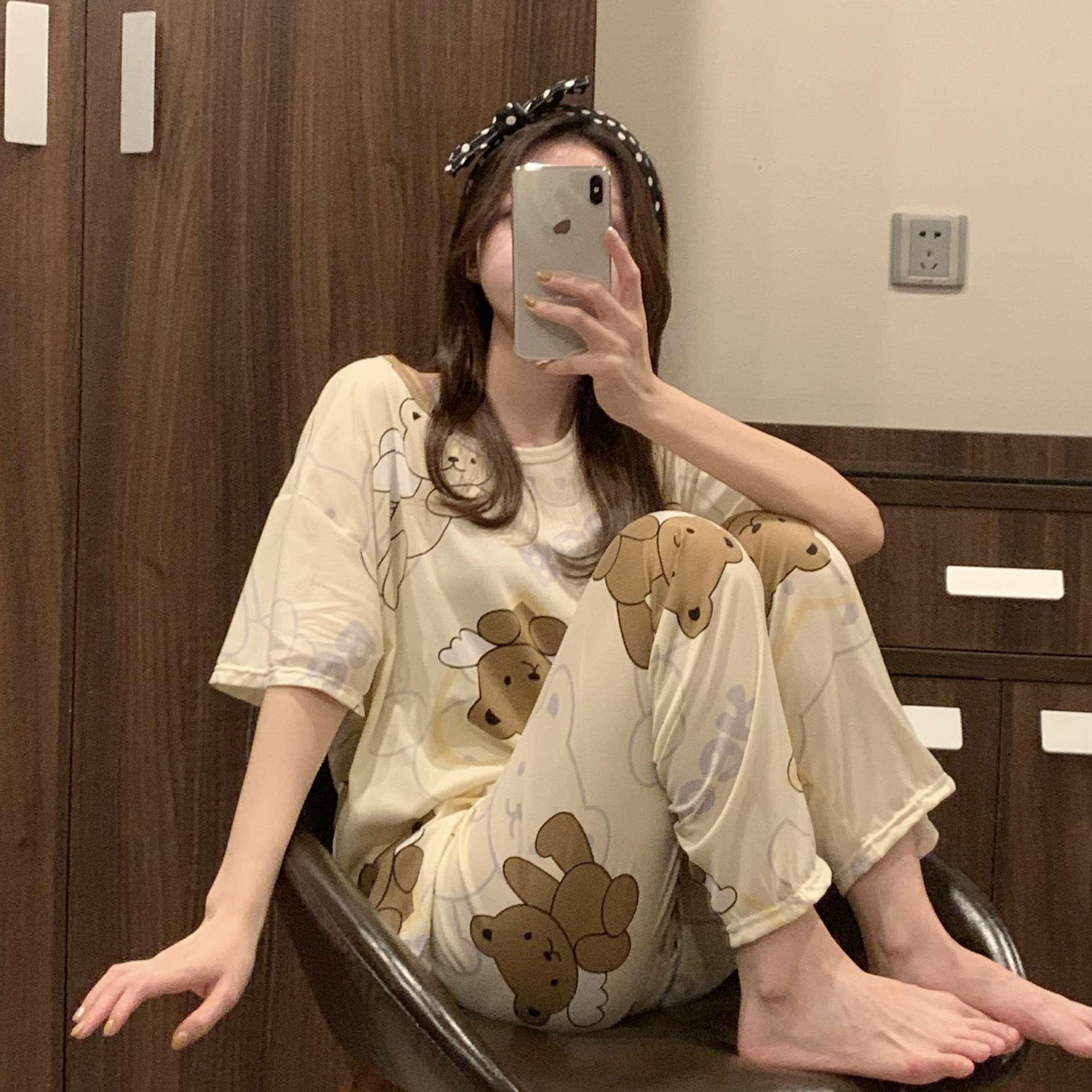 Picture of Pajamas Women's Spring and Autumn Summer Short-sleeved Trousers Large Size Loose Korean Style Fresh Cute Sweet Student Home Suit