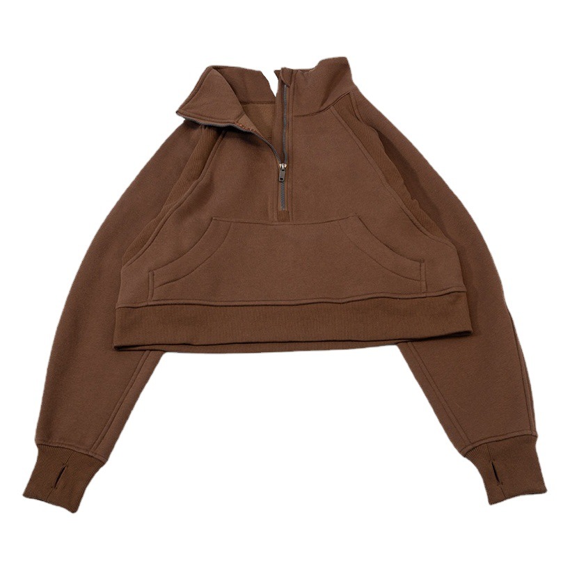 Autumn and Winter New Thickeneded Turtleneck Sweatshirt Women's Sports Half-Zip Loose Jacket Long-Sleeved Jogging Fitness Yoga Clothing