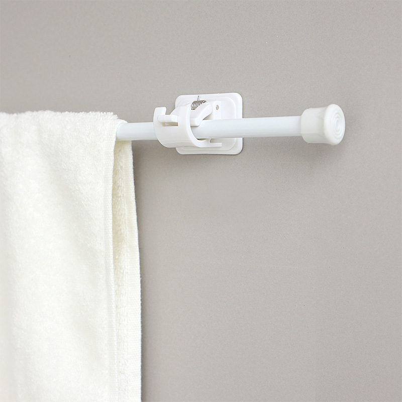 Picture of White paint non-perforated curtain telescopic rod kitchen water shoe cabinet layered Rod bathroom curtain rod clip hook support frame