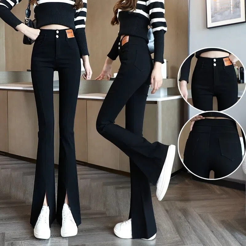 Spring 2023 New Women's chic Flared Pants Small Jeans Women's All-match High Waist Split Trendy