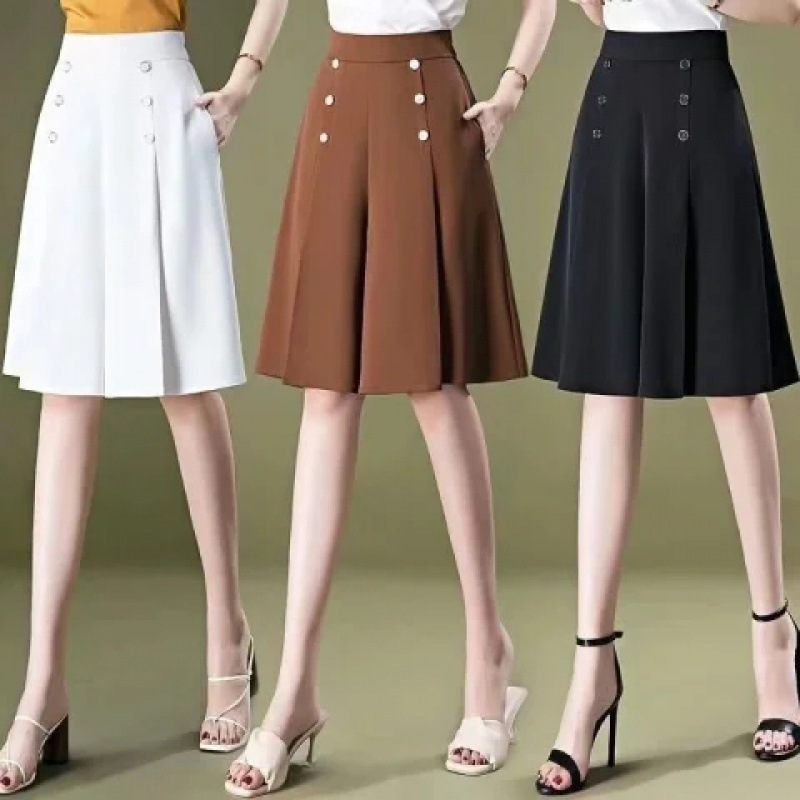Culottes Women's Spring and Summer Thin High Waist Slimming Five-point Wide-leg Pants Sag-feeling Loose Over-the-knee A- line Half-length Pants Trendy Skirt