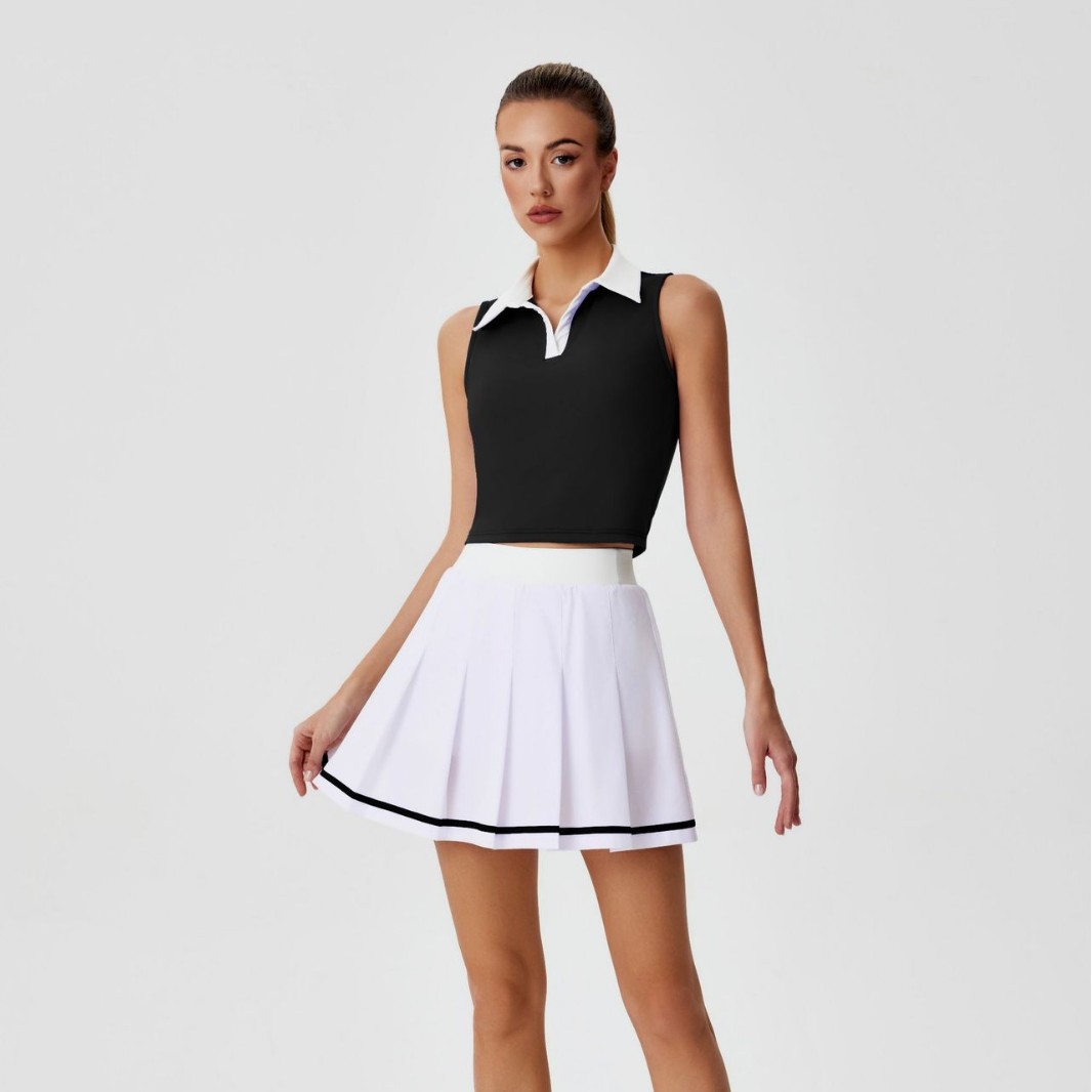 Cross-Border Classic Pleated Skirt Miu Girl Anti-Exposure Tennis Skirt Quick-Drying Yoga Vest Fitness Sports Suit for Women