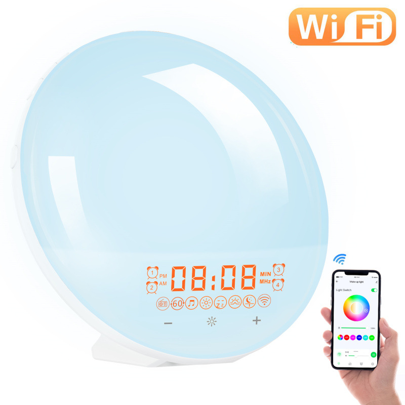 Alexa voice APP controls colorful smart nightlight natural sunrise wake-up sunset sleep alarm clock bedside lamp