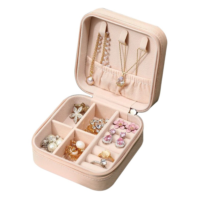 Jewelry Storage Box Pu Large Capacity Jewelry Packaging Earrings Necklace Portable Travel Jewelry Box Wholesale Zipper