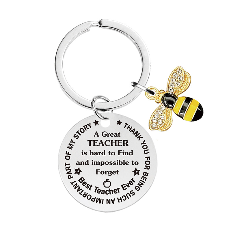 Picture of Metal Keychain European and American Cross-border Little Bee Thanksgiving Teacher's Day Commemorative Holiday Gift Metal Engraving Keychain