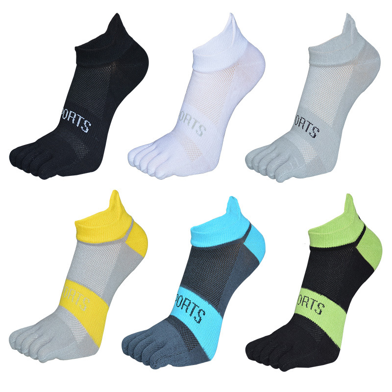 Spring, Summer and Autumn Pure Colorful Cotton Men's Sports Toe Socks, All Year Round Plain Colorful Breathable Colorfulful Toe Socks Cotton