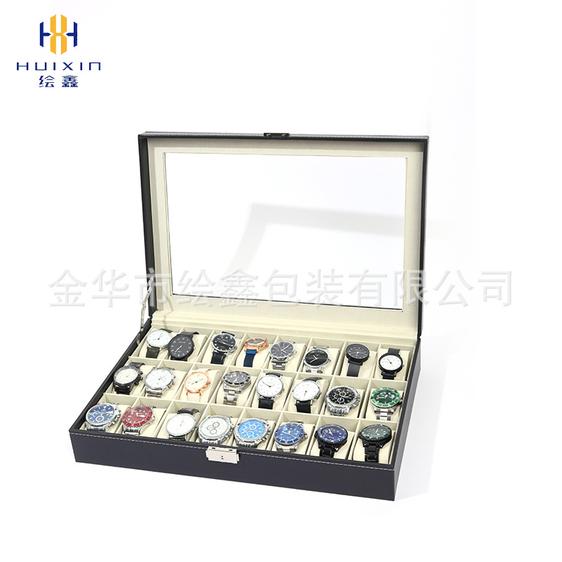 Wholesale 24-Bit Window Watch Box Large-Capacity Watch Collection Display Box Leather Watch Gift Box Watch Storage Box