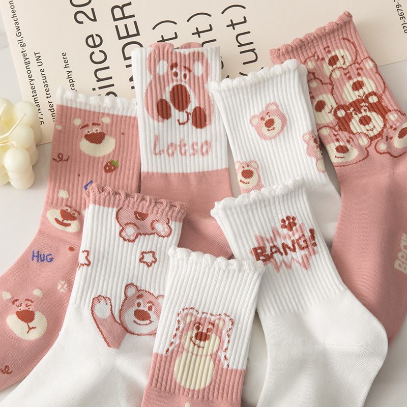 Big Head bear cute bear socks women's mid-calf socks cartoon pattern sweet girl simple autumn and winter