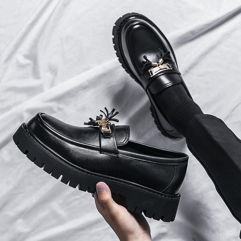 Cross-border plus size 2025 new four seasons British-style business leather shoes fashionable platform leather shoes one-foot loafer men's shoes