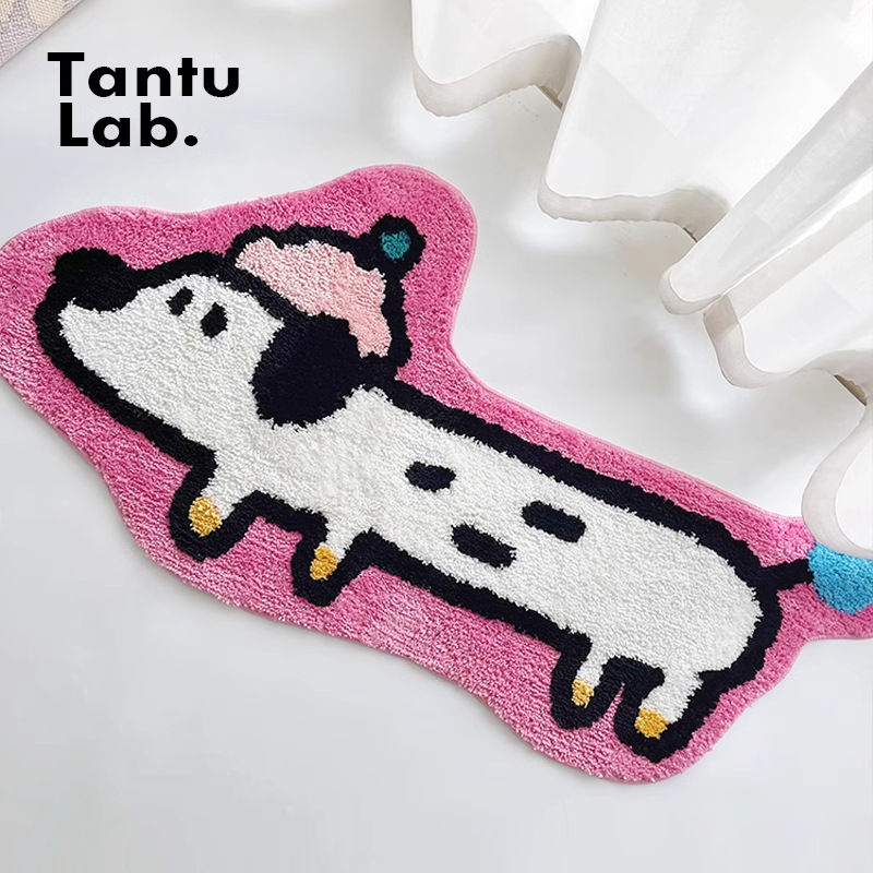Picture of Pink Cute Puppy Stain-Resistant Mat Flocked Bedside Blanket Bedroom Bedside Sofa Imitation Cashmere Carpet Flocked Warm Floor Mat