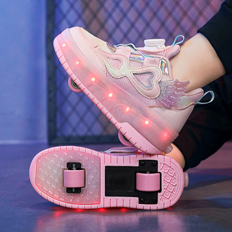 Walking shoes girls' double-Wheel Flashing Light Children skating sneaker primary school girls online celebrity walking roller skating shoes