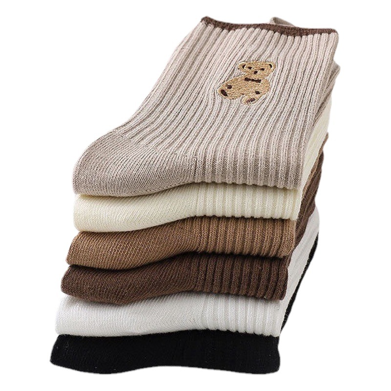 Socks women's autumn and winter girl cute bear mid-calf length socks women's long breathable sports socks Korean fashion ins