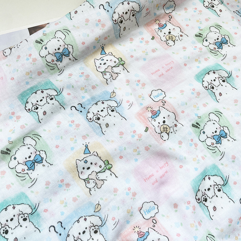 Cotton Fabric Maternal and Infant Grade Double-Layer Gauze Fabric Printed Fabric Plaid Puppy Baby Clothing Pajamas Fabric