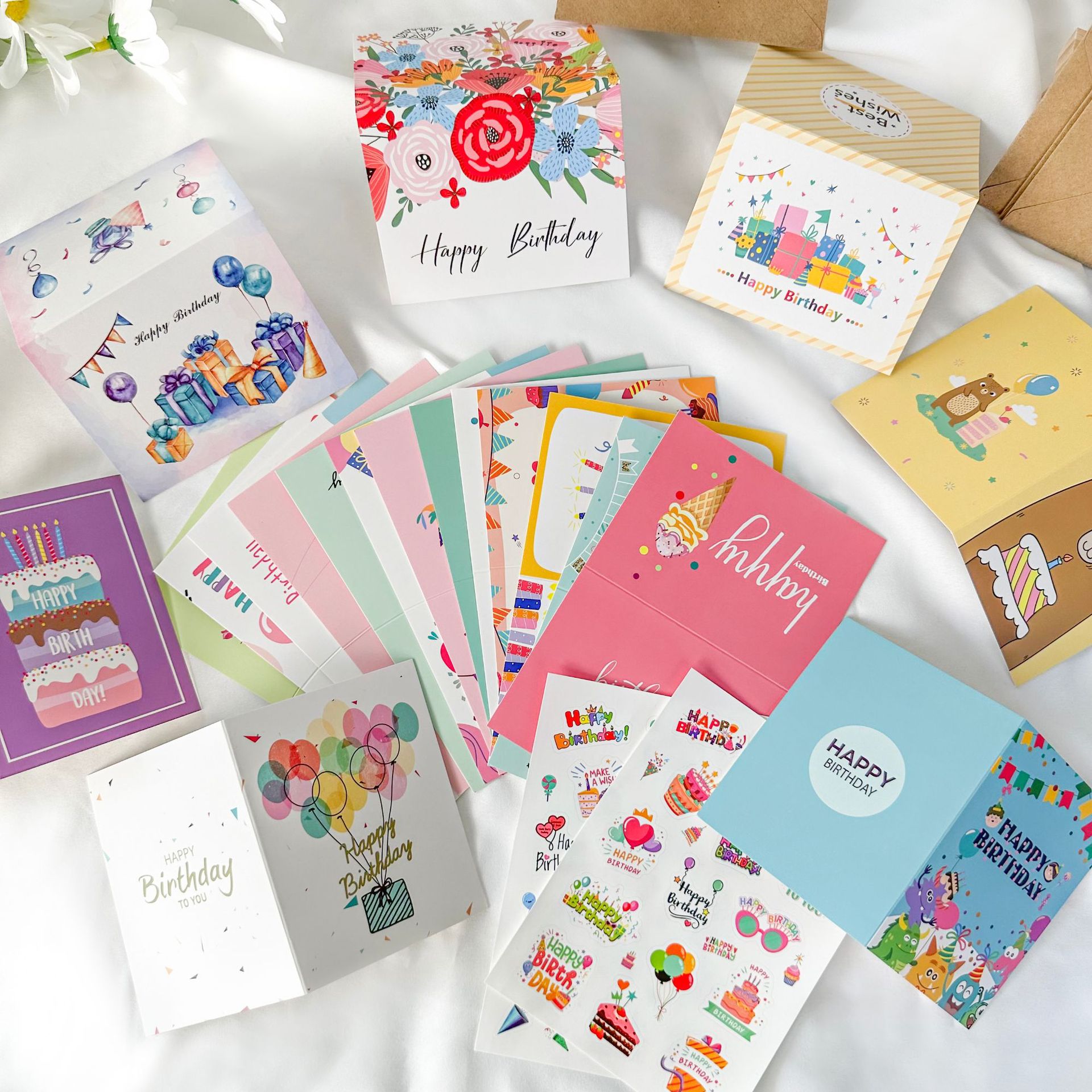 Picture of Cross-border Happy Birthday Card Instagram Children's DIY Combination Set with Envelope Handwritten Small Blessing Birthday Greeting Card