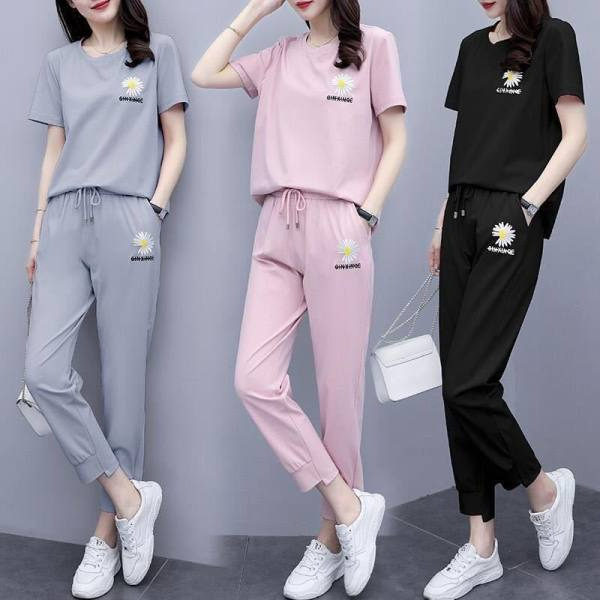 Sports suit women's fashion online red summer plus size loose student short sleeve casual two-piece women's clothing