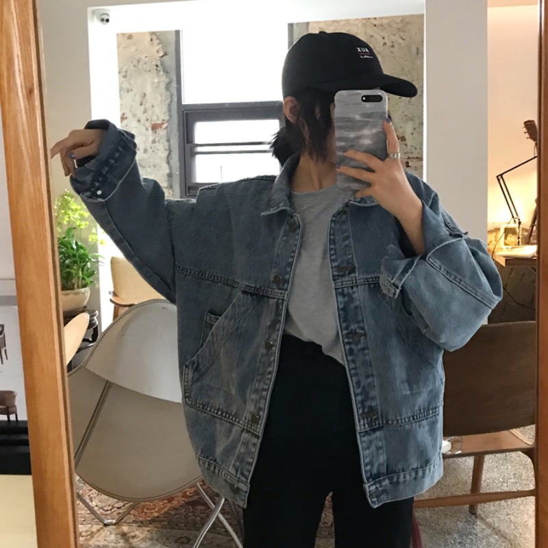 Picture of Vintage Denim Jacket New Women's Autumn and Winter All-match Elegant Small Loose Slim Jacket Long-sleeved Top Trendy