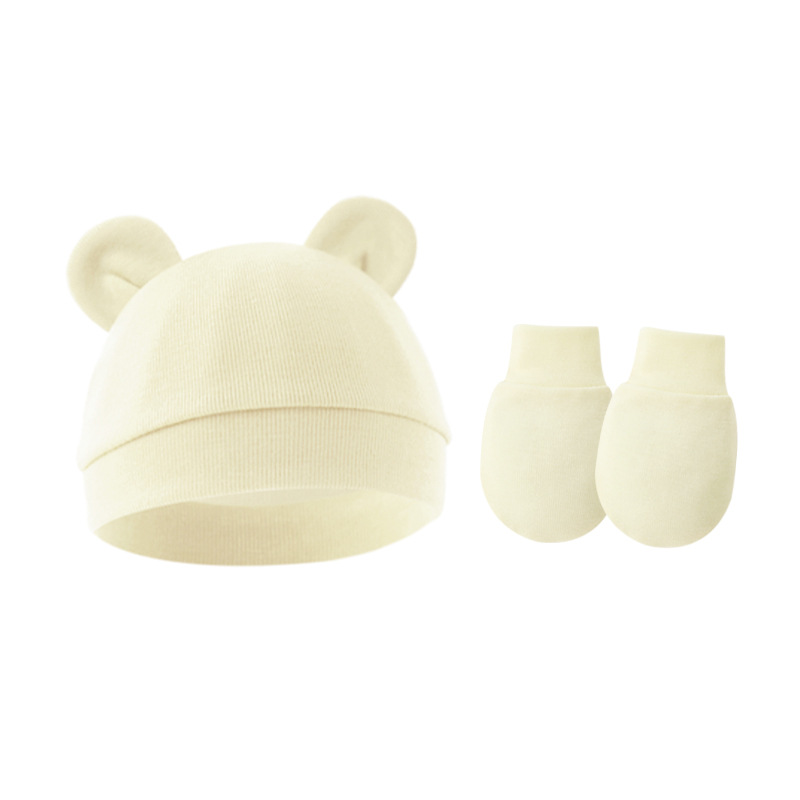 Picture of 2023 foreign trade baby pullover cap Mickey ears baby hat newborn tire cap anti-scratch gloves 2-piece set