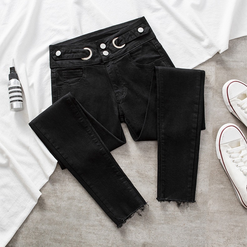 Picture of High Waist Jeans Female Student 2021 Summer New Slim Tight Stretch Foot Edge Cropped Pencil Pants