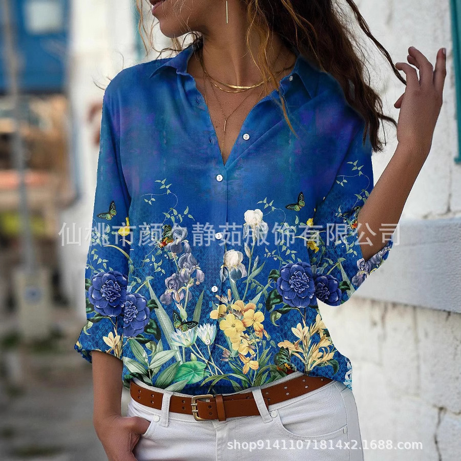 Picture of 2022 New Foreign Trade Women's AliExpress Spring Long Sleeve Shirt Fashion plus size Printed Top