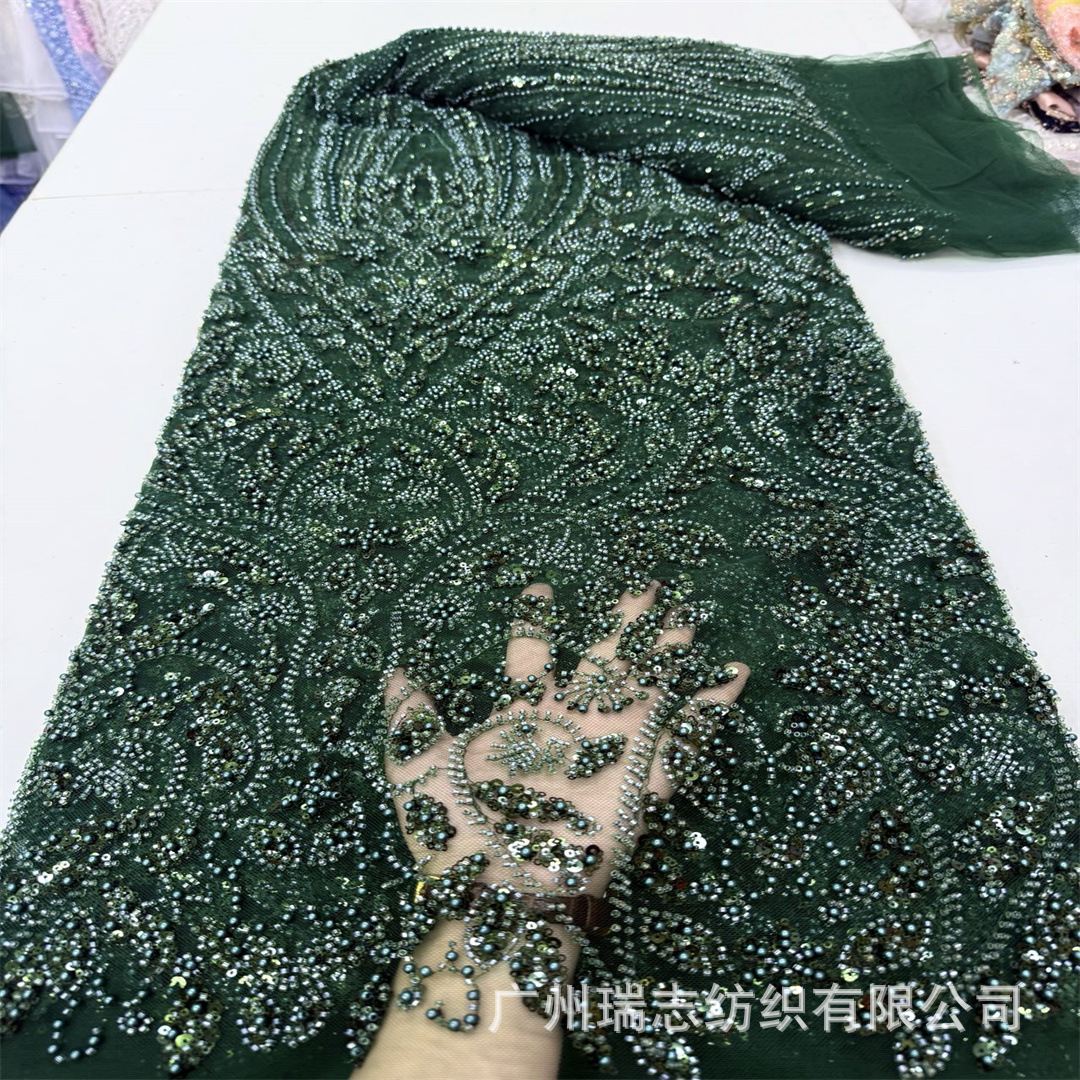 African Multicolor Wedding Banquet Dress Fashion Bead Tube Embroidered Mesh Lace Fabric African Dress LACE