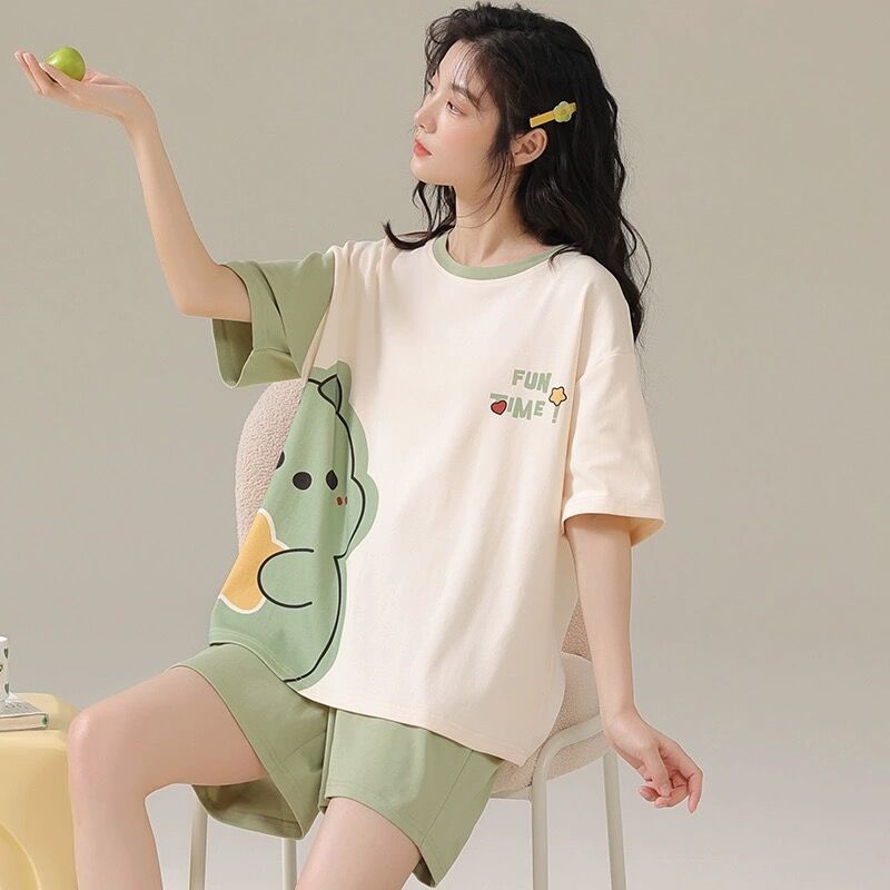 Picture of 2024 Summer Short-sleeved Pajamas Female Students Loose plus size Cute Home Clothes Two-piece Suit Spring and Autumn Summer