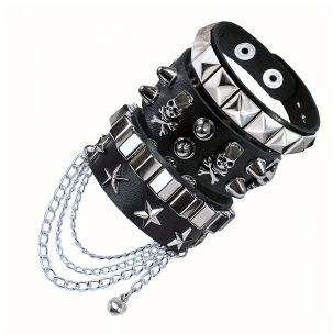 Cross-Border New Multi-Layer Leather Suit Fashion Skull Rivet Punk Hip-Hop Personality Men and Women Same Style Bracelet Wholesale