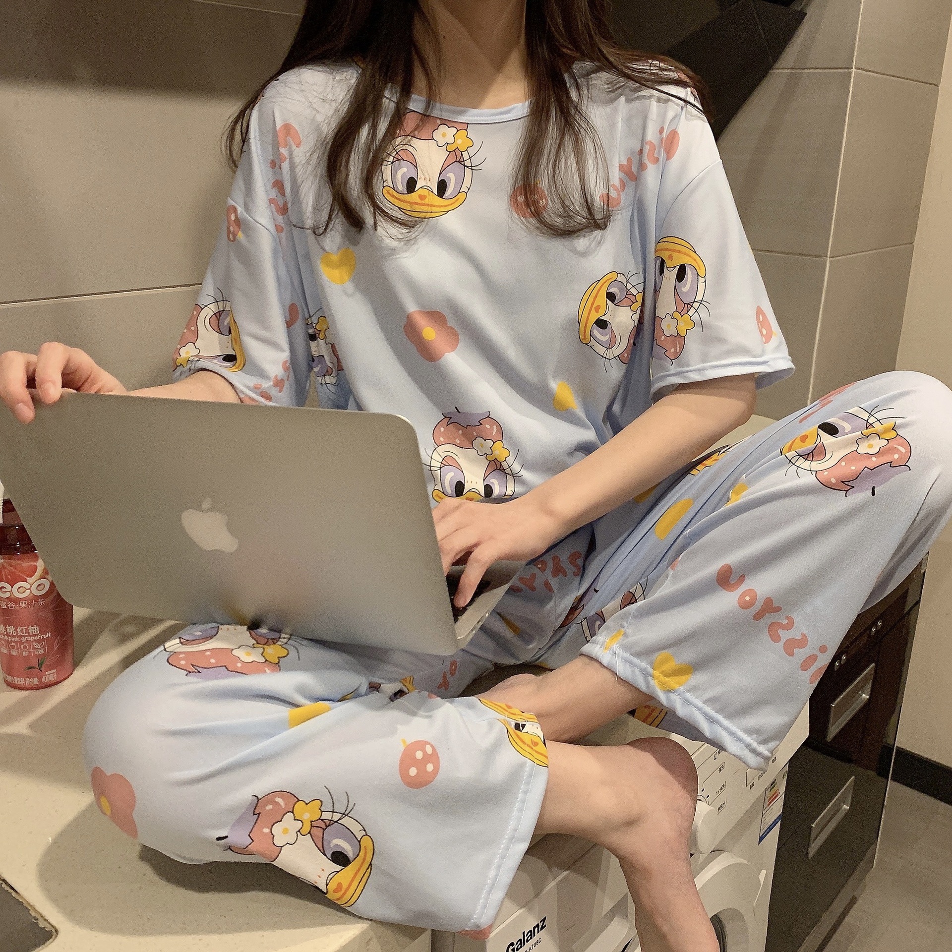 Picture of Pajamas Women's Spring and Autumn Summer Short-sleeved Trousers Large Size Loose Korean Style Fresh Cute Sweet Student Home Suit