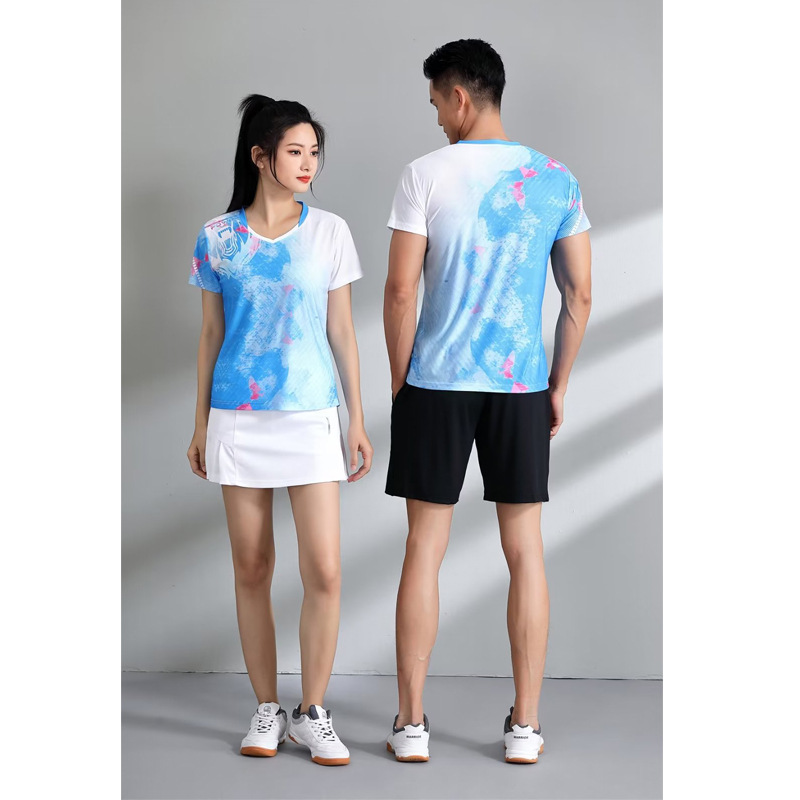 Spring New Badminton Clothing Women's Short-sleeved Sportswear Fixed z Printing Team Clothing Men's Top Short-sleeved Clothes