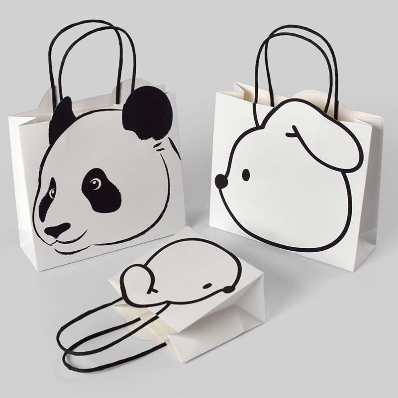 Creative Cartoon Simple Black and White Panda Hand Paper Bag in stock Thickened Kraft Paper Children's Day Gift Hand Bag
