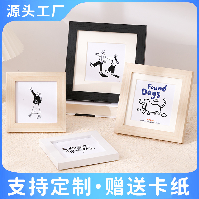 Oil Pastel Mini Photo Frame Square Table 4 Inches 5 Inches 6inch 8inch Wooden Texture Painting Decorative Picture Frame Customization