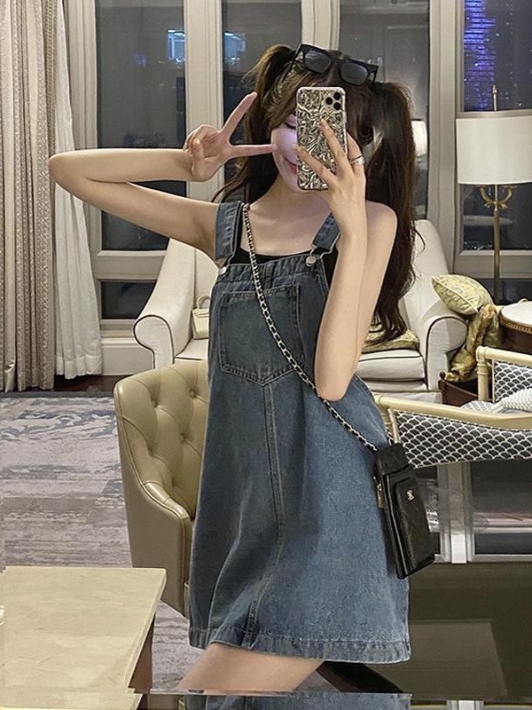 Denim Suspender Skirt for Women Spring and Summer 2025 New Korean Style Loose Skirt Slimming Look Versatile Petite Dress