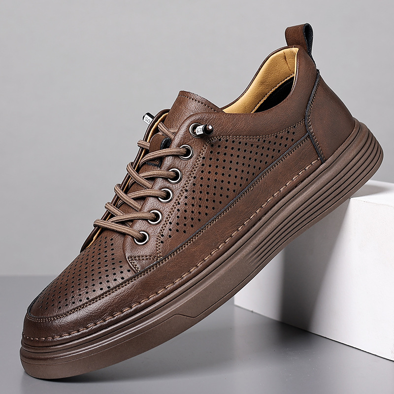 Casual Leather Shoes Perforated Hollow Business Dress Men's Shoes Summer Breathable Leather Sandals Driving Sneakers Men's Hole Shoes Men