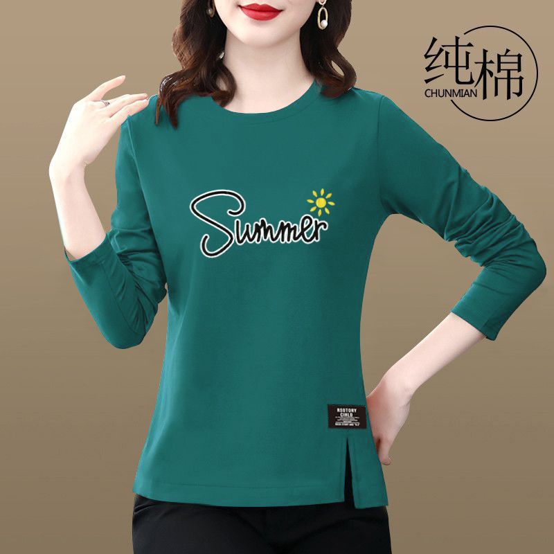 100% pure cotton autumn thin women's casual split high-end slimming slimming slimming outer wear western style age-reducing long sleeve T-shirt