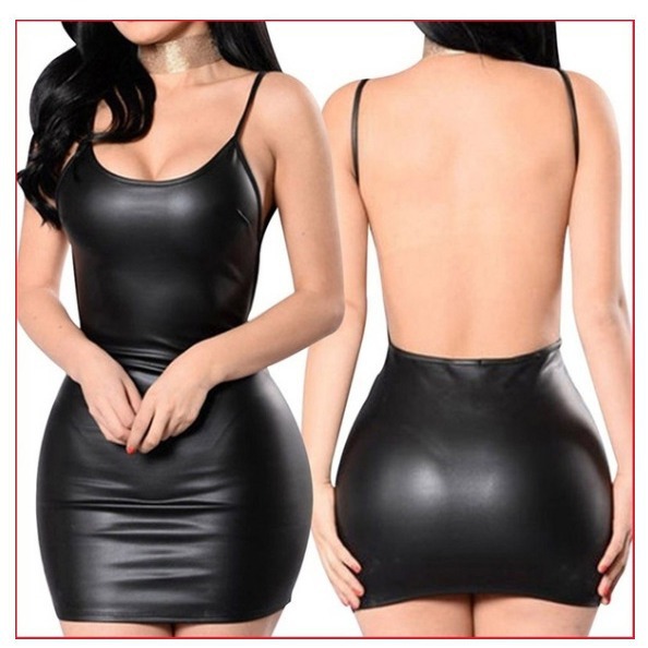 Lingerie Foreign Trade Sling Patent Leather Wrap Skirt Backless Nightdress Nightdress Nightclub Prom Tight Dress Uniform Temptation