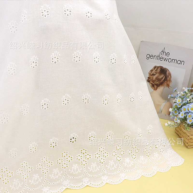 Picture of in stock variety of pure cotton hollow embroidered fabric bilateral positioning perforated spring and summer children's clothing dress white embroidered fabric