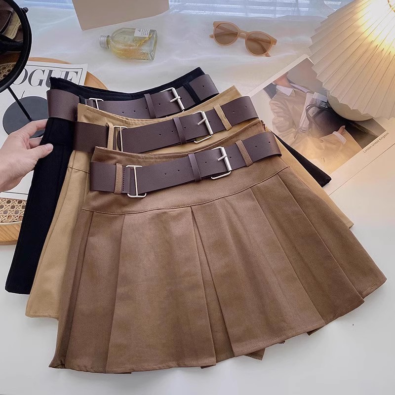 Pleated Suit Skirt for Girls 2025 Spring & Fall New Korean Style Slimming Look 6 Versatile High Waist A-Line Belt Umbrella Culottes