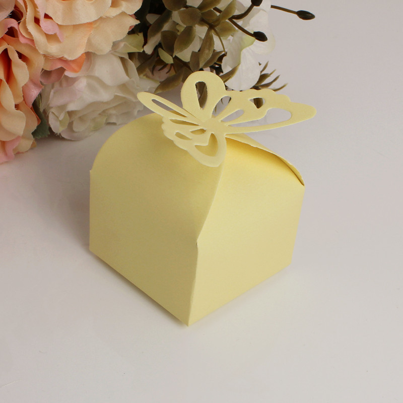 Picture of Wedding candy box hollow butterfly candy paper box square simple pearl paper gift box golden pink paper box