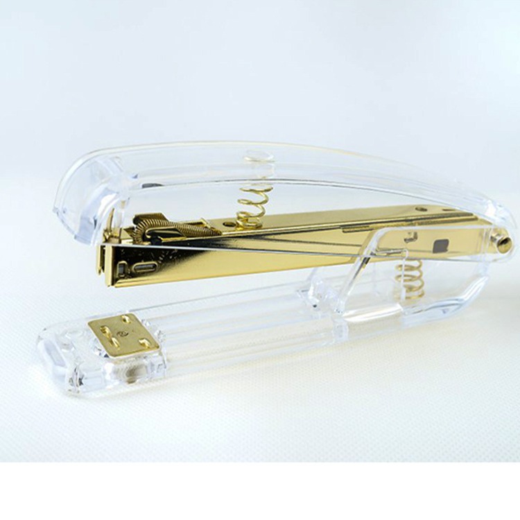 12 # Book Stapler Transparent Plastic Stapler Rich Gold Rose Gold Office Home Stapler Office Study Gift