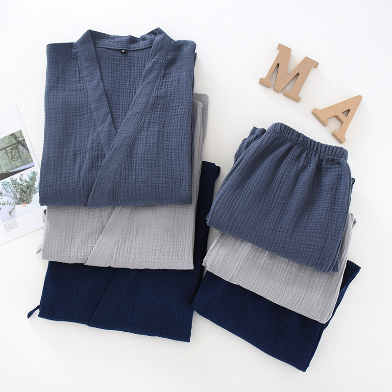 Spring and Summer Thin Cotton Yarn Double Gauze Pajamas Women's Japanese Kimono Bathrobe Men's Home Clothes Kimono Cardigan Lace