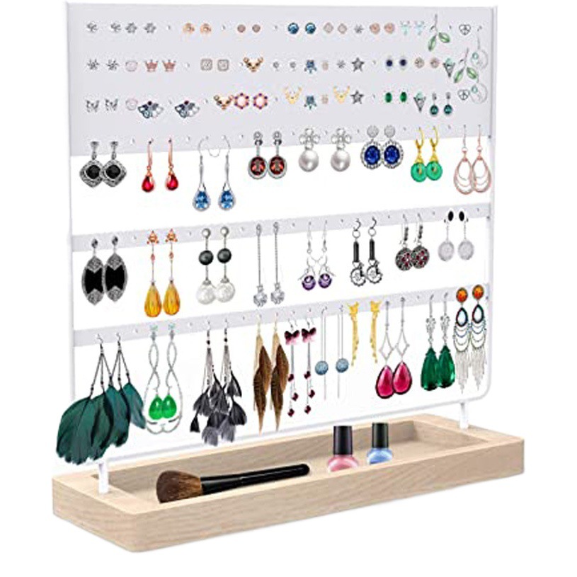 Amazon's Best-Selling Detachable Wooden Base Earring Display Rack 144-Hole Earring Storage Rack Desktop Earring Rack