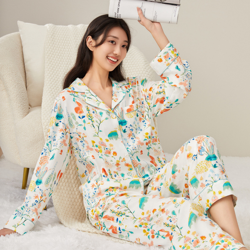High-End Pajamas Set for Women Spring and Summer New Style Lazy Style Chic Art Floral Casual Home Pajamas Set