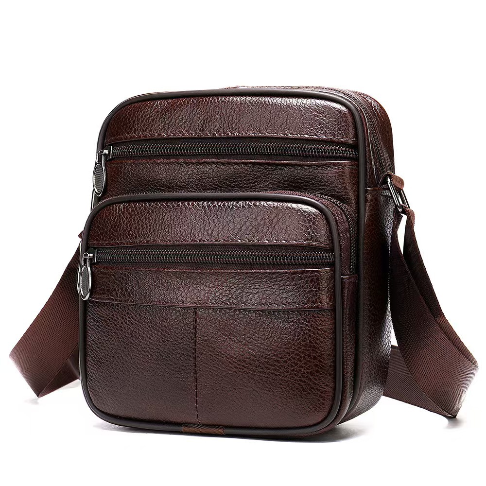 Picture of New Leather Vertical Crossbody Bag Small Bag Men's Backpack Business Shoulder Bag Men's Top Layer Cowhide Casual Small Satchel
