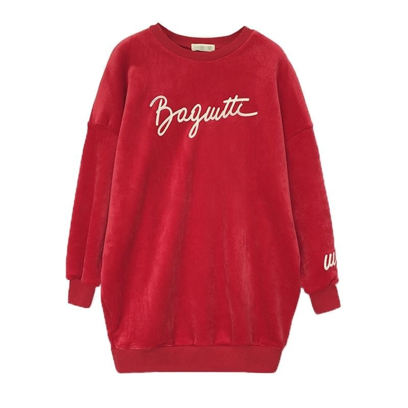 Picture of Pregnant Women's plus size Sweater 100.00kg chubby girl Slim 2024 Autumn and Winter Gold Velvet Mid-length Spring Gold Velvet Top