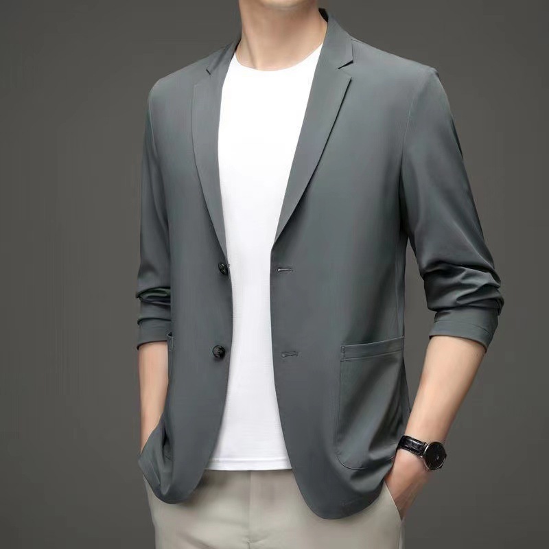 Autumn New Casual Suit Men's Street Solid Color Breathable Small Suit Single Layer Business Convenience plus size Thin Jacket